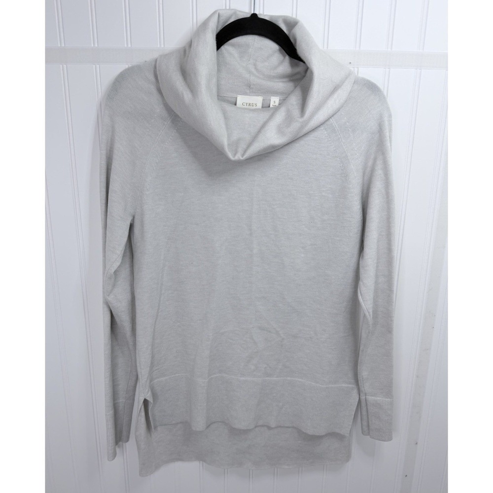 Cyrus‎ Cowl Neck Sweater Womens Small Gray Excellent High Low Hem Raglan Sleeve